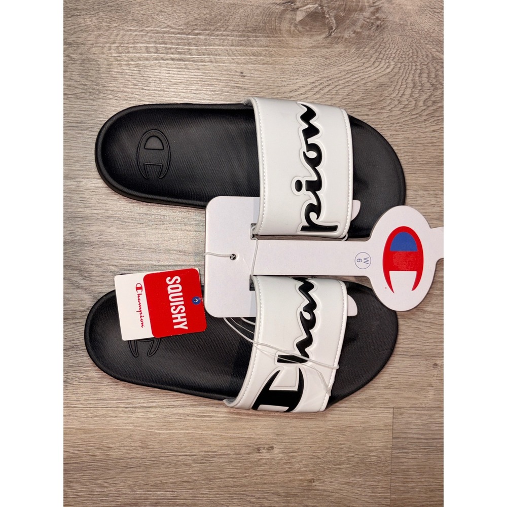 Champion Women IPO Squishy Slides Black White Athletic Sandals W6 T0650